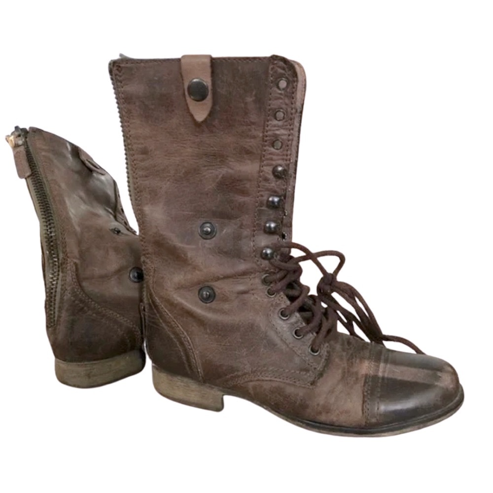 Steve Madden Combat Boots | Fold Over Zipper Eyelet Knit | Brown | Size 6.5